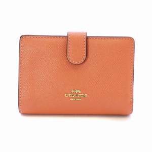 【中古】コーチ COACH 二つ折り財布 ミニウォレット ロゴ ゴールド金具 クロスグレインレザー PVC オレンジ F11484