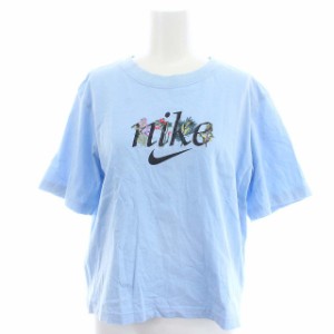 【中古】ナイキ NIKE ロゴ刺繍 半袖 Tシャツ カットソー S スカイブルー /ES ■OS レディース