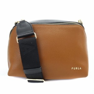 【中古】フルラ FURLA AMICA バイカラー クロスボディ ショルダーバッグ ロゴ レザー 茶色 黒 /SR2 レディース