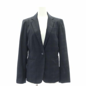 【中古】スーツセレクト SUIT SELECT チェックテーラードジャケット センターベント ブレザー 13AR XL 紺 ネイビー