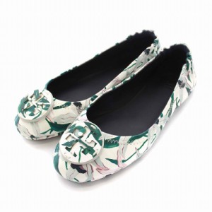 【中古】トリーバーチ Minnie ballerina shoes バレエシューズ フラットシューズ パンプス 総柄 6 23cm 白 緑