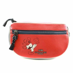 【中古】コーチ COACH Disney ミッキーマウス 空手 ボディバッグ ウエストバッグ レザー 赤 レッド 黒 白 3745