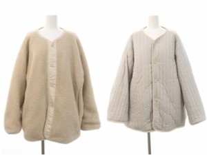 【中古】クラネ 22AW リバーシブル ボア ジャケット ブルゾン ノーカラー キルティング 1 ベージュ ライトグレー