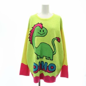 【中古】ギャラクシー galaxxxy DINO 恐竜 ニット セーター オーバーサイズ 長袖 F ネオンイエロー マルチカラー