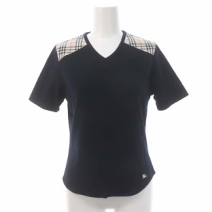 【中古】バーバリー ロンドン BURBERRY LONDON Vネック ノバチェック切替 半袖Tシャツカットソー S 紺 ネイビー