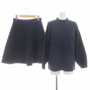 【中古】ジャスグリッティー 22AW セットアップ 上下 ニット セーター 長袖 フレアスカート 膝丈 1 紺 レディース