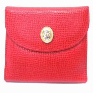 【中古】クリスチャンディオール Christian Dior ヴィンテージ 財布 二つ折り 型押し レザー 赤 レッド