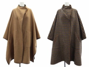 【中古】アメリヴィンテージ REVERSIBLE COLOR PONCHO COAT コート ポンチョ ロング チェック F 茶 紺 レディース