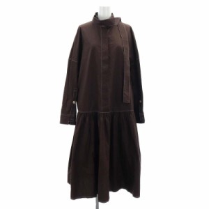 【中古】ミューラル MURRAL ボウタイシャツワンピース ロング ミモレ丈 長袖 F 茶 ブラウン /MI ■OS レディース