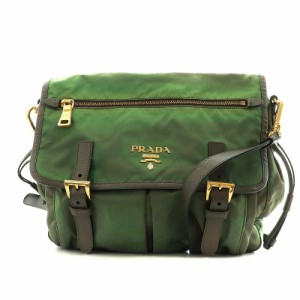 【中古】プラダ PRADA TESSUTO SAFFIANO ショルダーバッグ ロゴ ナイロン レザー カーキ BT0692