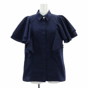 【中古】エステラケー Estella.K Pia Ruffled Blouse ブラウス ケープスリーブ 半袖 F 紺 ネイビー /HK ■OS