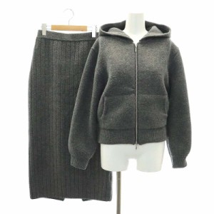 【中古】ジャスグリッティー 23AW フーディーニットアップ セットアップ ニットジャケット スカート ロング 1 グレー 