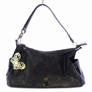 【中古】アナスイ ANNA SUI ウォールデコ ワンショルダーバッグ ハンド バラ柄 総柄 バタフライ 蝶ビッグチャーム 茶