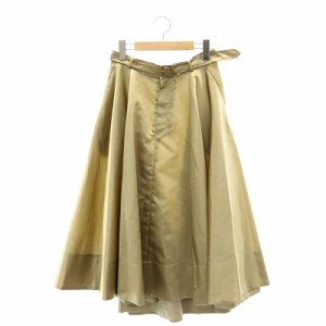 【中古】未使用品 ドレスレイブ shiny nylon belted flare skirt スカート ロング フレア ベルト付き サテン 36 茶色