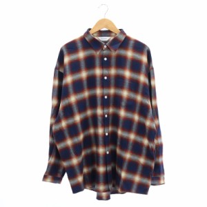 【中古】ディガウェル DIGAWEL Oversized Shirt オンブレチェックシャツ 長袖 前開き コットン混 1 紺 赤 ベージュ