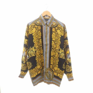 【中古】ヴェルサーチクラシック ヴェルサーチェ VERSACE CLASSIC 総柄 シルク100% 長袖シャツ フロントボタン M