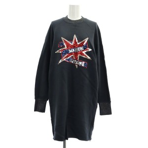 【中古】メゾンキツネ MAISON KITSUNE 裏起毛 スウェットワンピース ミニ 長袖 スパンコール ラメ カットオフ S 紺