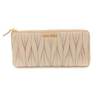 【中古】ミュウミュウ miumiu 長財布 ロングウォレット L字ファスナー ロゴ マテラッセ柄 レザー ピンク