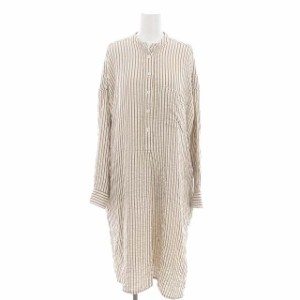 【中古】トゥデイフル Stripe Shirts Dress ドレス ワンピース ひざ丈 ミディ丈 ストライプ 長袖 36 生成 エクリュ