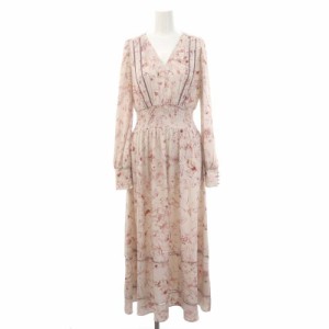 【中古】フレイアイディー 23AW Ruched Flower Print Dressドレスワンピース ロング 長袖 Vネック はしごレース