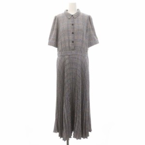 【中古】ザラ ZARA チェック柄プリーツワンピース ロング 半袖 USAM マルチカラー /DO ■OS レディース