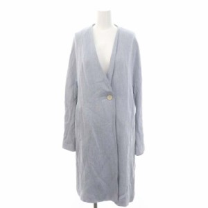 【中古】ザラ ZARA ノーカラー ロングジャケット コート リネン混 S ライトブルー /HK ■OS レディース