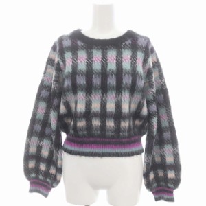 【中古】エミリアウィズ EmiriaWiz Cotton cloud check knit tops ニット セーター チェック 長袖 S 黒 紫 水色 /HK