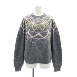 【中古】ロージーモンスター heart Nordic knit ハートノルディック ニット セーター 長袖 F グレー ■OS レディース