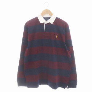 【中古】ポロ ラルフローレン RALPH LAUREN ボーダー 長袖カットソー ラガーシャツ 長袖 L ボルドー 紺 白 メンズ