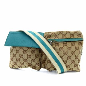 【中古】グッチ GUCCI シェリーライン 28566 ウエストポーチ ボディバッグ GGキャンバス ベージュ ミントグリーン