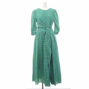 【中古】ヌキテパ 23SS Cotton Voile Ethnic Print Twisted Waist Dress ワンピース ロング 七分袖 M 緑