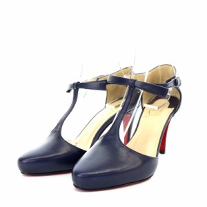 【中古】クリスチャンルブタン Christian louboutin パンプス ハイヒール リボンストラップ レザー 35 22cm 紺