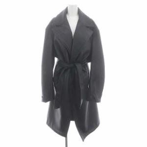 【中古】ザラ ZARA フェイクレザーロングコート チェスター S 黒 ブラック /AT ■OS ■SH レディース