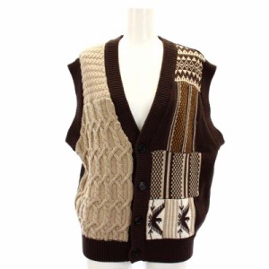 【中古】アンスクリア 24SS Jacquard × aran vest ニットベスト ジャガードアランべスト Vネック M 茶色 ベージュ