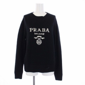 【中古】プラダ PRADA PRADAロゴ ニット セーター 長袖 カシミヤ×ウール クルーネック 36 S 黒 ブラック P24G1V