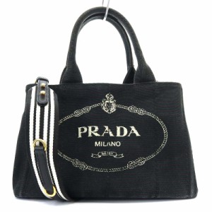 【中古】プラダ PRADA ミニカナパ トートバッグ ショルダーバッグ 2way 斜め掛け 三角ロゴプレート キャンバス 黒