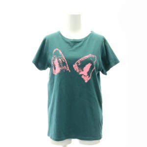 【中古】メゾンキツネ MAISON KITSUNE プリント 半袖カットソー Tシャツ クルーネック S 緑 グリーン