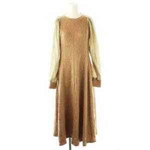 【中古】ファーファー furfur パフスリーブフレアワンピース ロング 長袖 F ブラウン /HK ■OS レディース