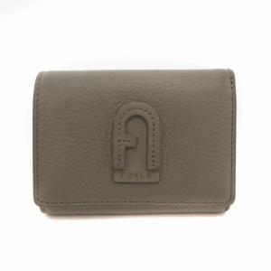FURLA ダフネ　アーチロゴ三つ折り財布 未使用級✨ FURLA 三つ折り財布 ダフネ グレージュ シボ革