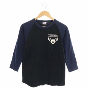 【中古】ステュディオダルチザン Tシャツ カットソー ミリタリー 七分袖 ラグランスリーブ バックプリント S 黒 紺