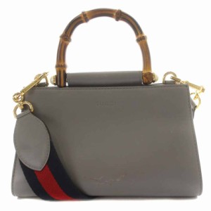 【中古】グッチ GUCCI バンブー ニムフェア ショルダーバッグ ハンドバッグ 2way レザー ストライプショルダー グレー