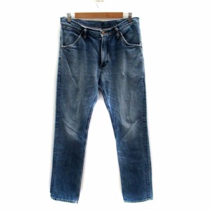 【中古】ラングラー WRANGLER デニムパンツ ジーンズ ストレート ロング丈 ウォッシュ加工 33 ライトブルー メンズ