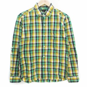 【中古】ティーケーミクスパイス タケオキクチ カジュアルシャツ 長袖 チェック柄 2 黄緑 黄色 /FF4 ■MO メンズ