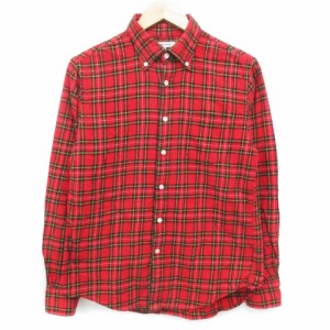 【中古】グローバルワーク ネルシャツ カジュアルシャツ 長袖 ボタンダウン チェック柄 M 赤 黒 レッド /FF40 メンズ