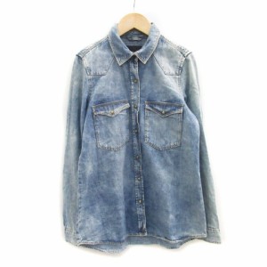 【中古】ザラ トラファルック ZARA Trafaluc ウエスタンシャツ デニムシャツ 長袖 ダメージ加工 XS ブルー レディース