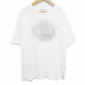 【中古】ザラ Tシャツ カットソー 半袖 ラウンドネック 透け感 ロゴ グリッター ロールアップ S 白 ■MO レディース