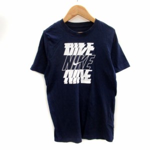 【中古】ナイキ NIKE Tシャツ カットソー 半袖 ラウンドネック ロゴプリント 大きいサイズ XL ネイビー 紺 レディース