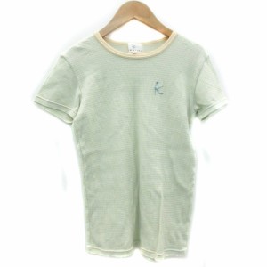 【中古】クミキョク 組曲 Tシャツ カットソー 半袖 クルーネック ボーダー柄 刺繍 TL ベージュ 女の子 キッズ