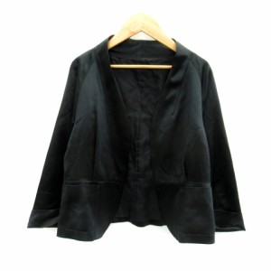 【中古】アルチザン ノーカラージャケット ミドル丈 前開き サテン ウール シルク混 大きいサイズ 13 黒 レディース
