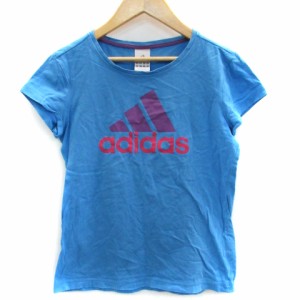 【中古】アディダス adidas Tシャツ カットソー 半袖 ラウンドネック プリント L ライトブルー 水色 /SM12 レディース